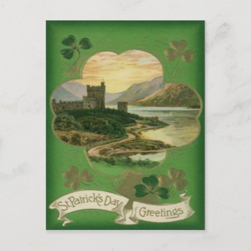 Vintage Shamrock Castle St Patricks Day Card