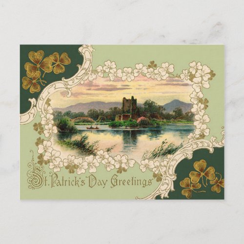 Vintage Shamrock Castle St Patricks Day Card