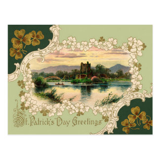 Vintage Shamrock Castle St Patrick's Day Card