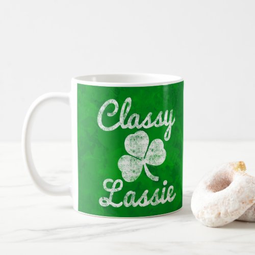 Vintage Shamrock Classy Lassie St Patricks Day Coffee Mug