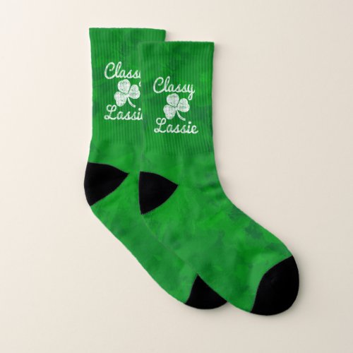 Vintage Shamrock Classy Lassie St Patricks Day Socks