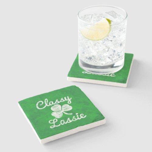 Vintage Shamrock Classy Lassie St Patricks Day Stone Coaster