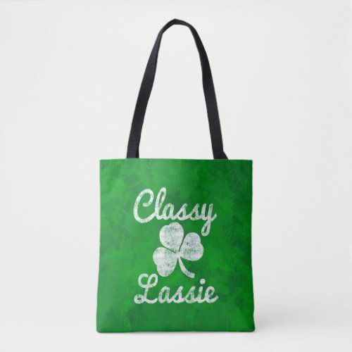Vintage Shamrock Classy Lassie St Patricks Day Tote Bag
