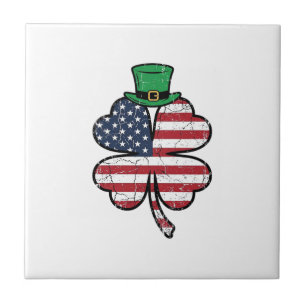 Vintage Shamrock Flag St. Patricks Day Ceramic Tile