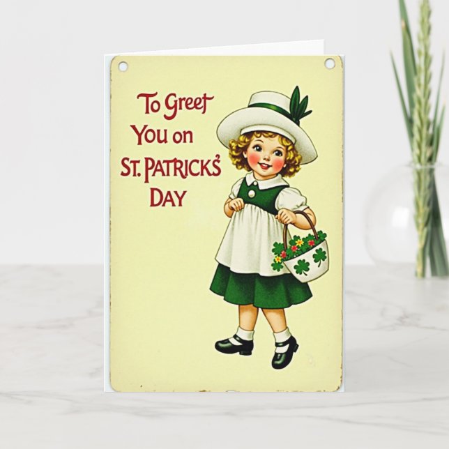 Vintage Shamrock Girl Faux Gold Card (Front)