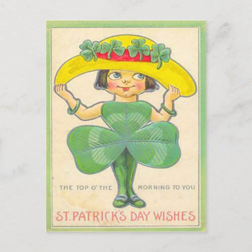 Vintage Shamrock Girl St Patricks Greeting Card