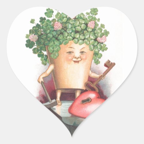 Vintage Shamrock Heart and Key St Patricks Day Heart Sticker