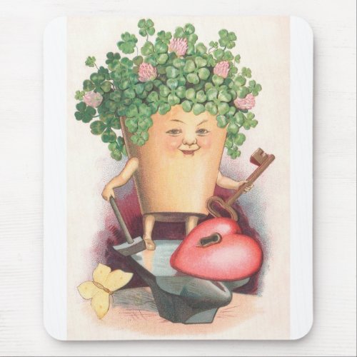 Vintage Shamrock Heart and Key St Patricks Day Mouse Pad