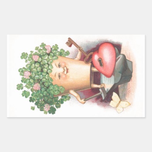 Vintage Shamrock Heart and Key St Patricks Day Rectangular Sticker