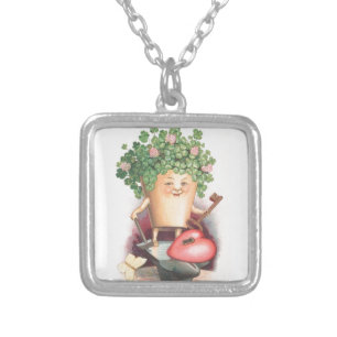 Vintage Shamrock Heart and Key St Patrick's Day Silver Plated Necklace