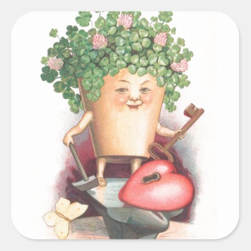 Vintage Shamrock Heart and Key St Patricks Day Square Sticker