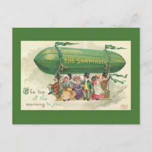 Vintage Shamrock Hot Air Balloon St. Patrick's Day Holiday Postcard