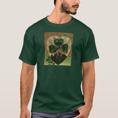 Vintage Shamrock Irish Heart Castle Motif T_Shirt