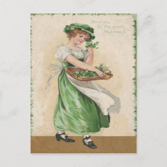 Vintage Shamrock Maiden St Patrick's Day Card (Front)