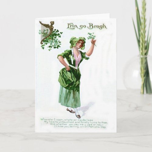 Vintage Shamrock Maiden St Patricks Day Card