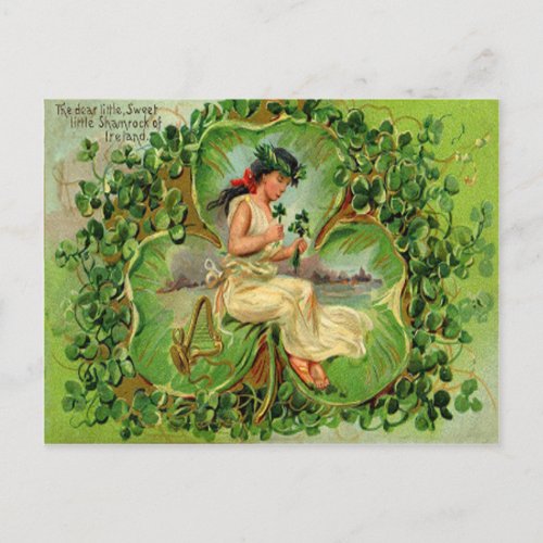 Vintage Shamrock Maiden St Patricks Day Card