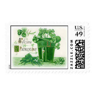 Vintage Shamrock Pipe Hat St Patrick's Day Card Postage