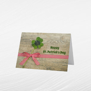 Vintage Shamrock Ribbon Wood St. Patrick's Day Holiday Card