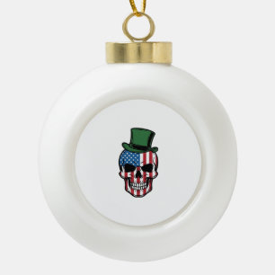 Vintage Shamrock Skull Flag Vector Design_1 Ceramic Ball Christmas Ornament