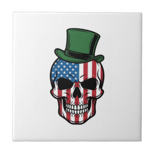 Vintage Shamrock Skull Flag Vector Design_1 Ceramic Tile