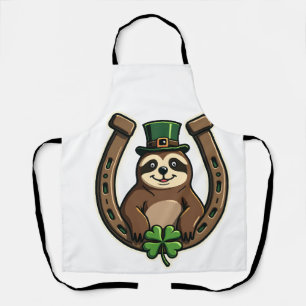 Vintage Shamrock Sloth St. Patricks Day Design 2 Apron