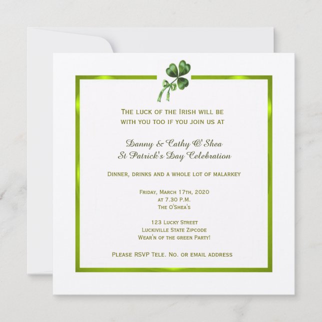 Vintage Shamrock St. Patrick's Day Invitation (Front)