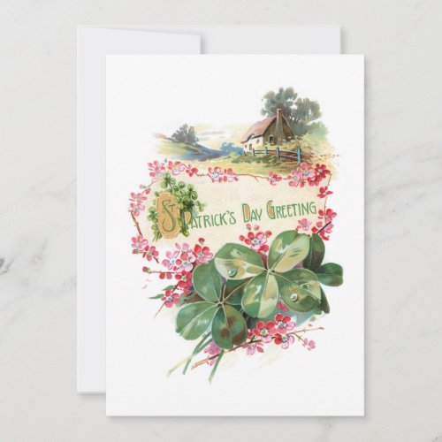 Vintage Shamrocks St Patricks Day Greetings Holiday Card