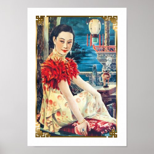 Vintage Shanghai Beauty Model in Evening Gown Poster