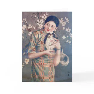 Vintage Shanghai Poster Ad Woman Papillon Dog Card