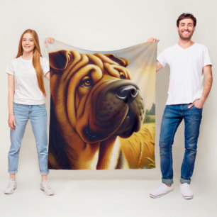 Vintage Shar-Pei Painting Fleece Blanket