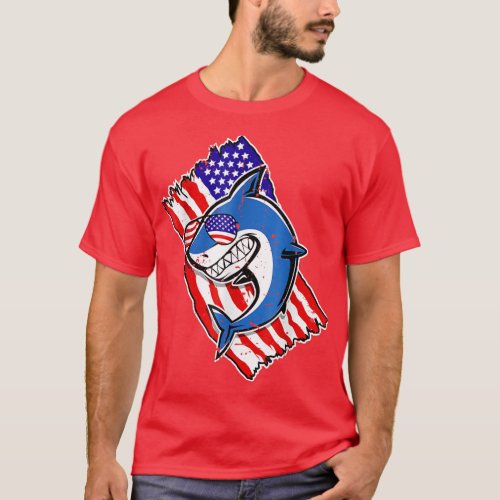 Vintage Shark American USA Flag Patriotic Funny 4t T_Shirt