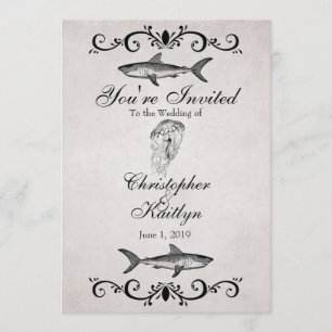 Vintage Shark and Jellyfish Beach Wedding Invitation