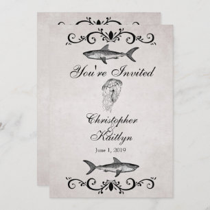 Vintage Shark and Jellyfish Wedding Reception Invitation