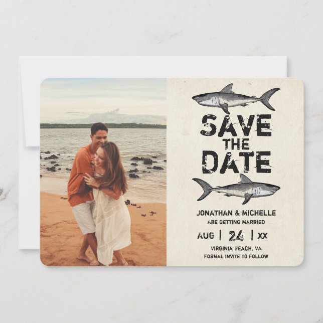 Vintage Shark Beach Photo Wedding Save The Date (Front)