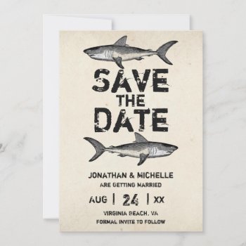 Vintage Shark Beach Wedding Save The Date by TheBeachBum at Zazzle
