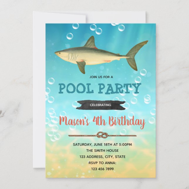 Vintage shark birthday theme invitation (Front)