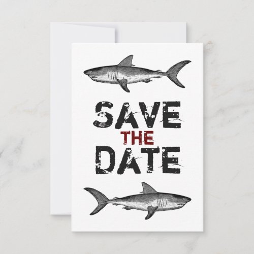 Vintage Shark Black White and Red Wedding Save The Date