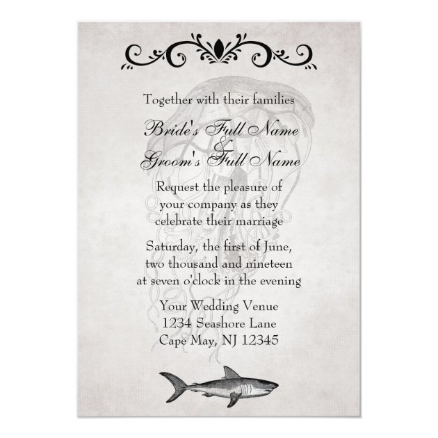 Vintage Shark ~ Jellyfish Wedding Reception Invite