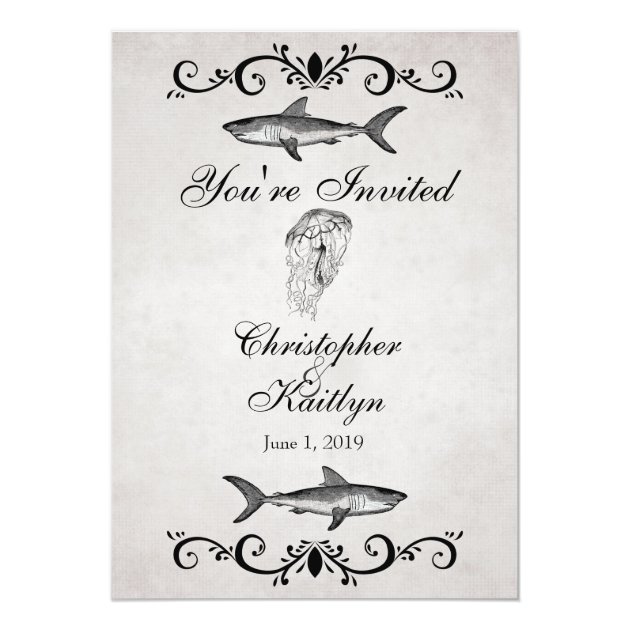Vintage Shark ~ Jellyfish Wedding Reception Invite