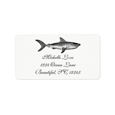 Vintage Shark Ocean Beach Black White Address Label Vintage Shark Ocean Beach Black White Address Label