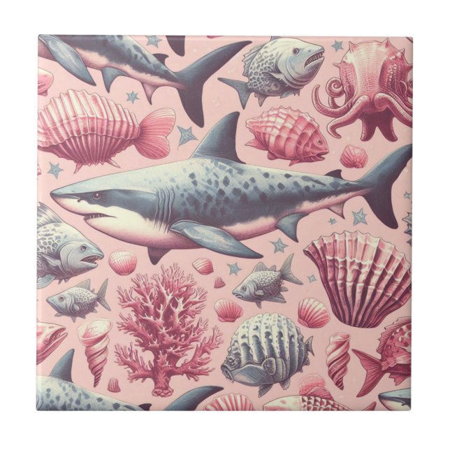 Vintage Shark Seamless Ceramic Tile (Front)