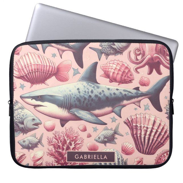 Vintage Shark Seamless Laptop Sleeve (Front)
