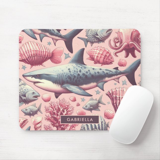 Vintage Shark Seamless Mouse Pad (With Mouse)