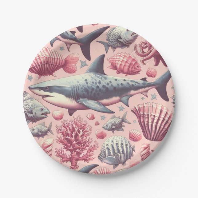 Vintage Shark Seamless Paper Plates (Front)
