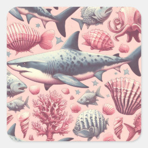 Vintage Shark Seamless Square Sticker