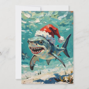 Vintage Shark with Santa Hat Christmas Art Holiday Card