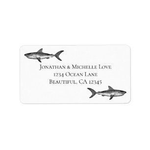 Vintage Sharks Black and White Beach Address Label