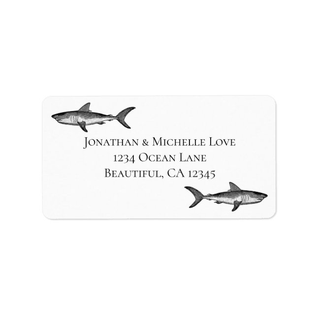 Vintage Sharks Black and White Beach Address Label (Front)