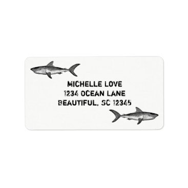 Vintage Sharks Ocean Beach Black White Address Label Vintage Sharks Ocean Beach Black White Address Label