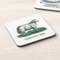 Vintage Sheep Ewe Farm Animals Drawing C Beverage Coaster